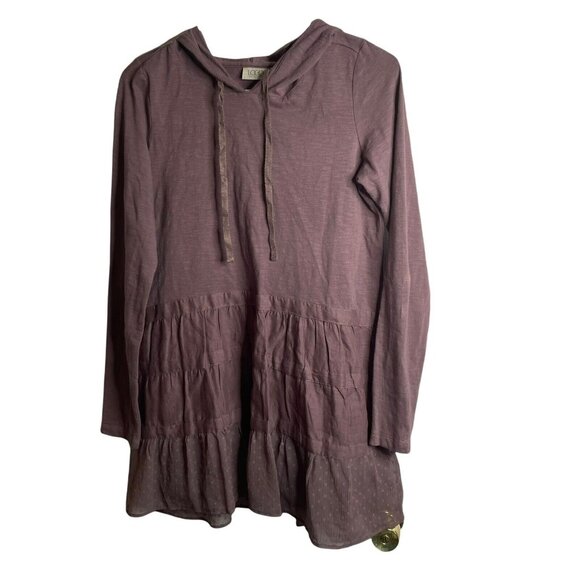LOGO Lounge By Lori Goldstein XXS Ruffle Hem Hoodie Pullover Swiss Dot Maroon - Picture 1 of 5